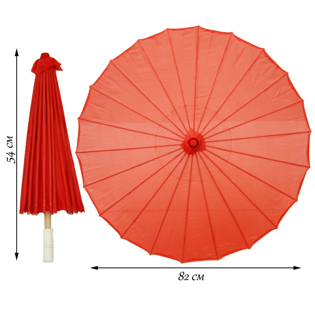 Китайские тканевые зонтики 82х54см №4, красный