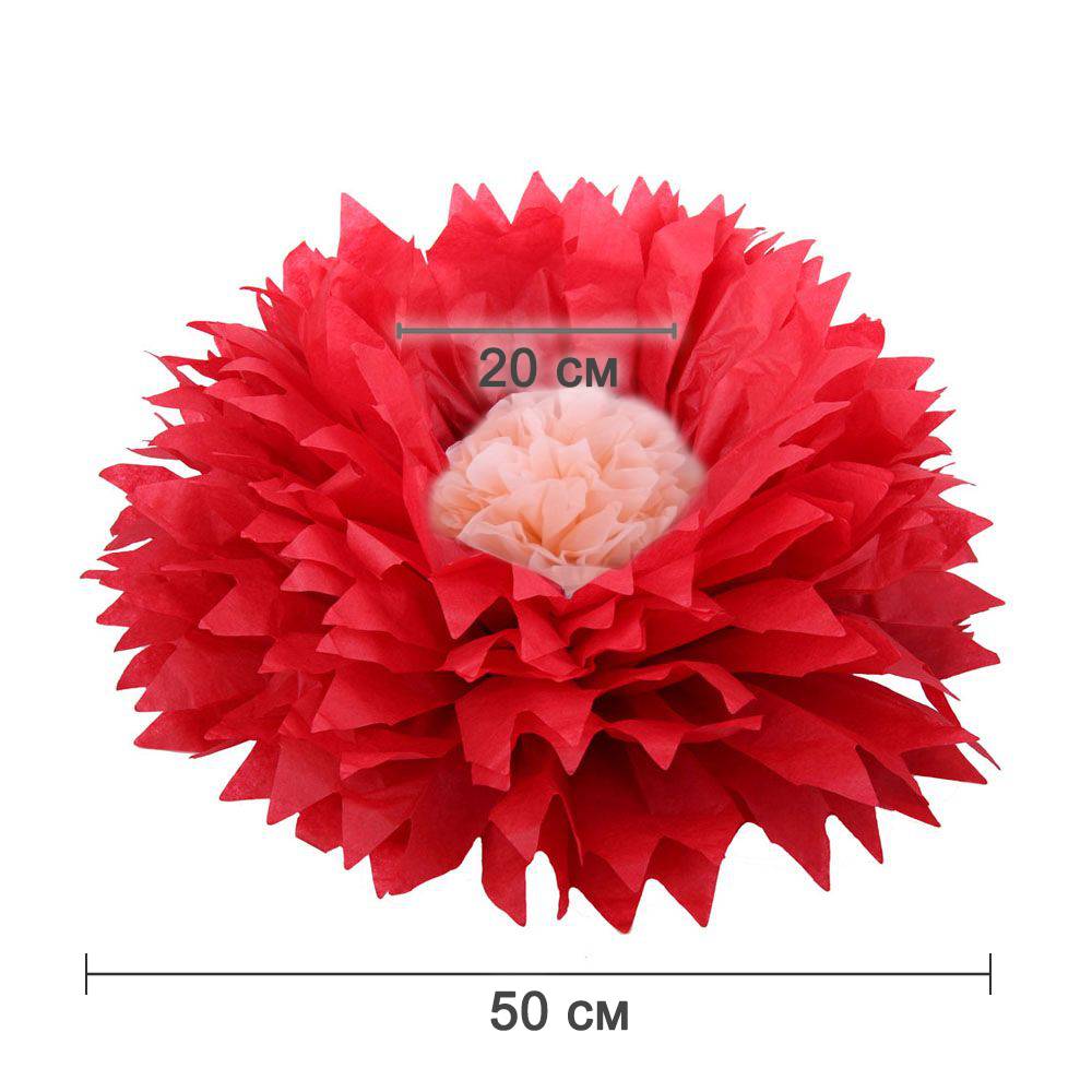 Бумажный цветок 50 см красный+персиковый