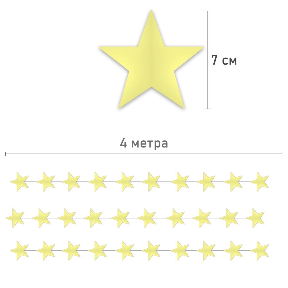 Гирлянда "Звезды" бумажные 7 см 4 м, Желтый