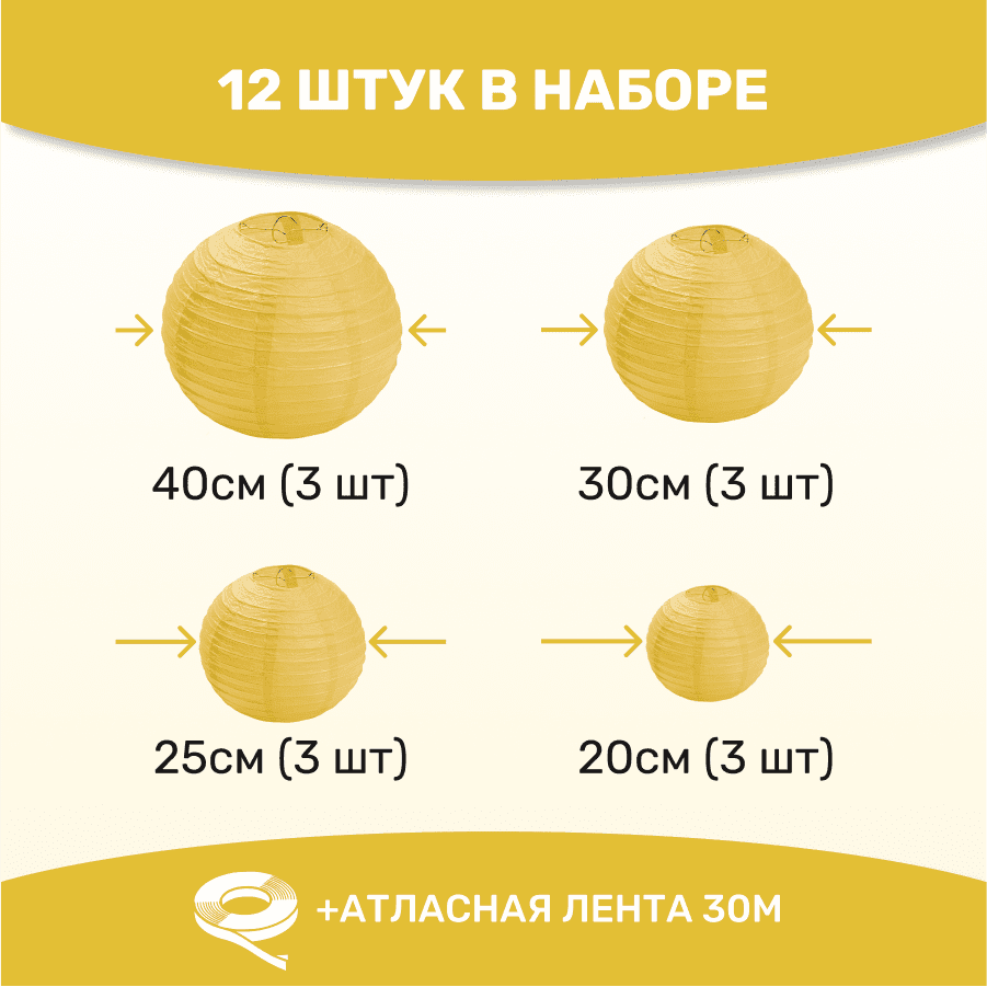 Комплект подвесные фонарики 12 шт желтый