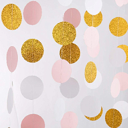 Гирлянда "Кружочки" блеск/металлик 5 см х 4,5 м, Белый+св.Розовый+Золото
